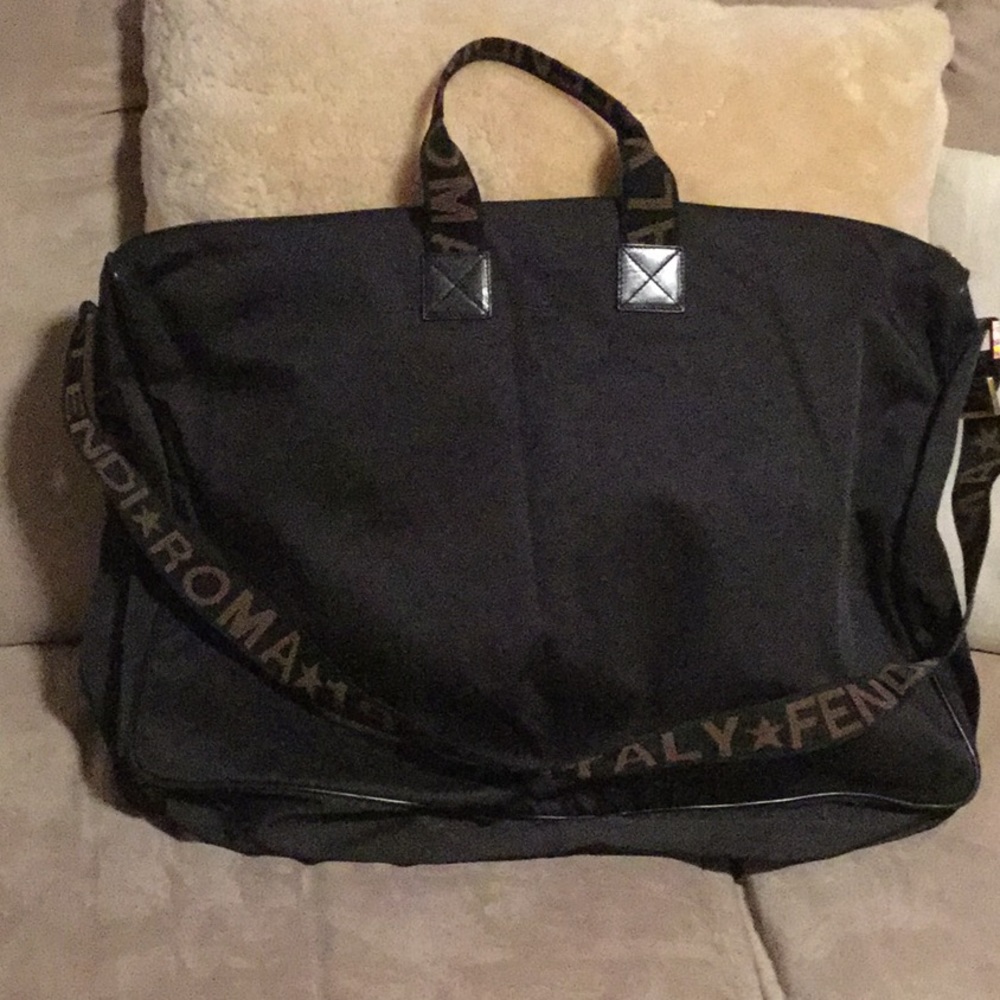 FENDI Travel Shoulder Hand Bag Black Nylon Canvas